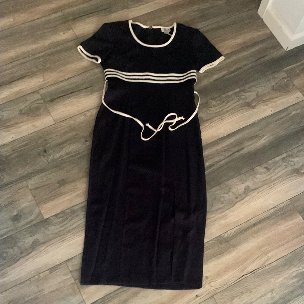 Scarlett Asymmetrical Dress - navy blue and White